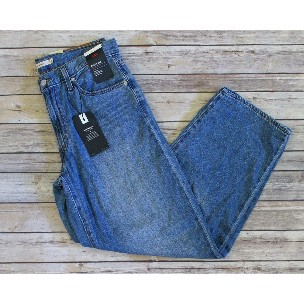 Levi's Baggy Dad Jeans Women 29x29 Blue Linen Blend Denim Loose Straight Leg